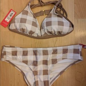 Xhilaration White Tan Checker Bikini 2 Piece Set